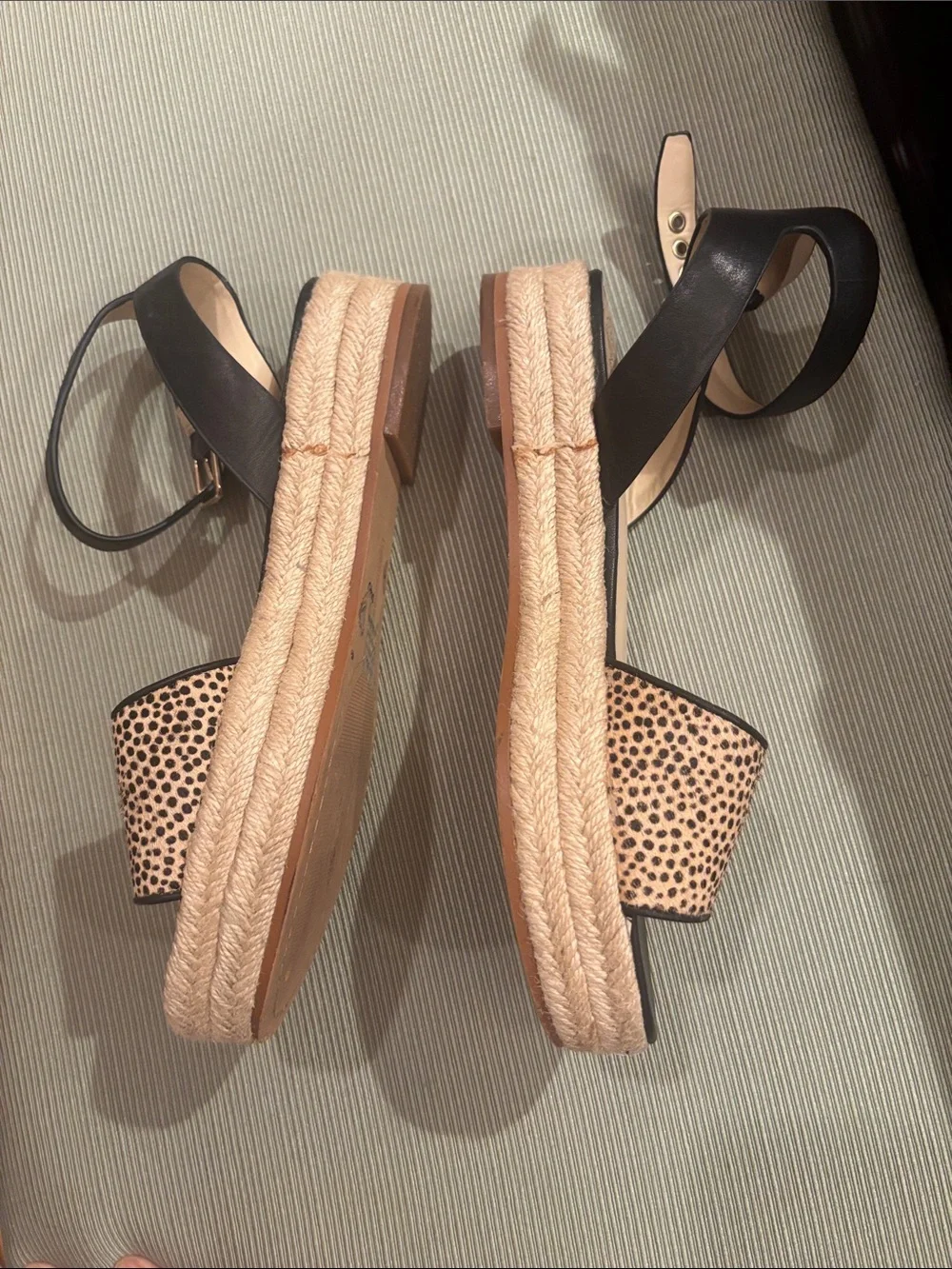 Vince Camuto Black & Leopard Print Ankle-Strap Sandals